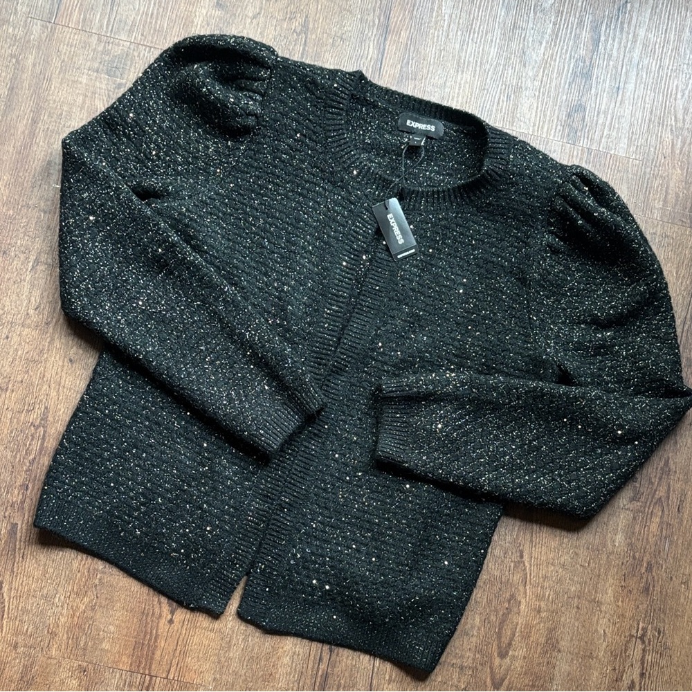 Express Chunky Knit Sweater Black Flecked Sequin Textured Cozy Oversized Large